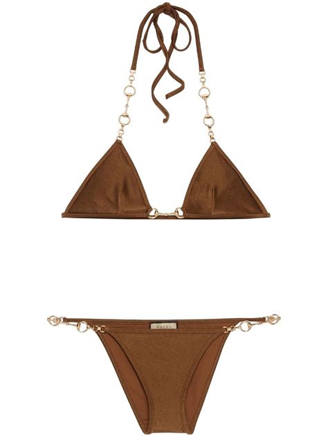 brown gucci chain bikini|Gucci jeans jumpsuit.